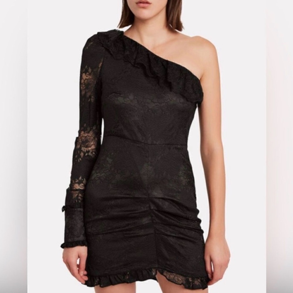 Alexis Small Black One-Shoulder Lace Dress goth girl bachelorette cocktail party